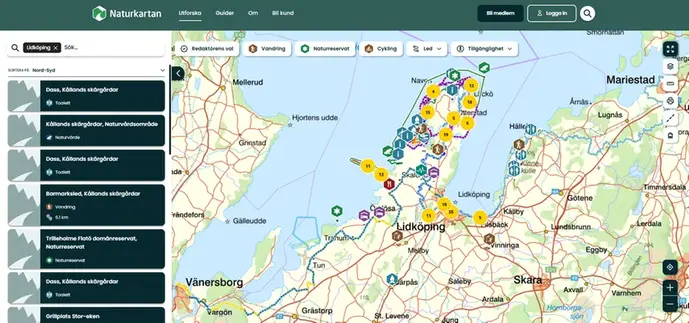 En skärmbild på hur naturkartan ser ut. 
